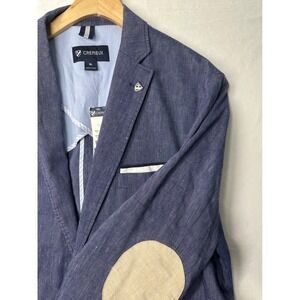 NWT  Cremieux Blazer Mens XL Blue Linen Blend Elbow Patch Sport Coat Jacket